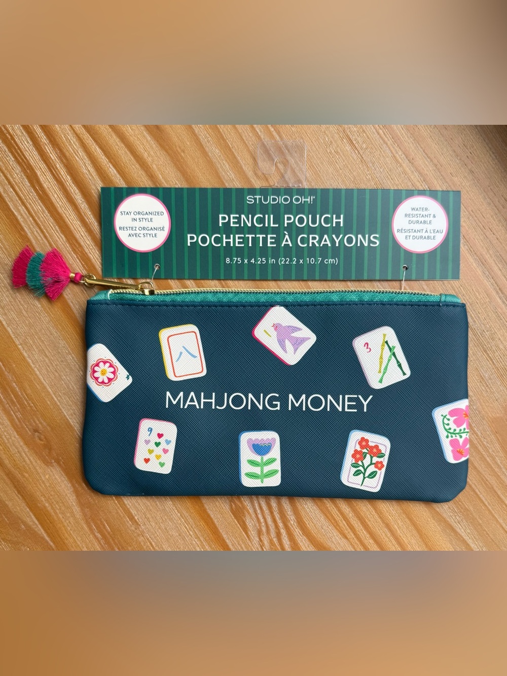 Studio Teal Mahjong Money Pencil Pouch with Tile Graphics